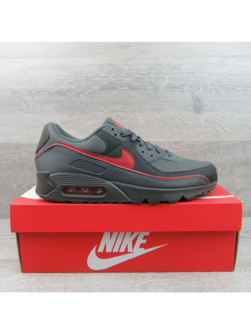 Nike Air Max 90 Premium Mens Size 12 Iron Grey Red Shoes NEW - Picture 2 of 16